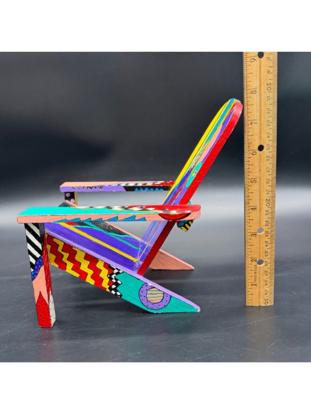 Adirondack Style Chair Doll Miniature 90s Rad Pop Art Abstract Wood Hand Painted - Picture 11 of 15